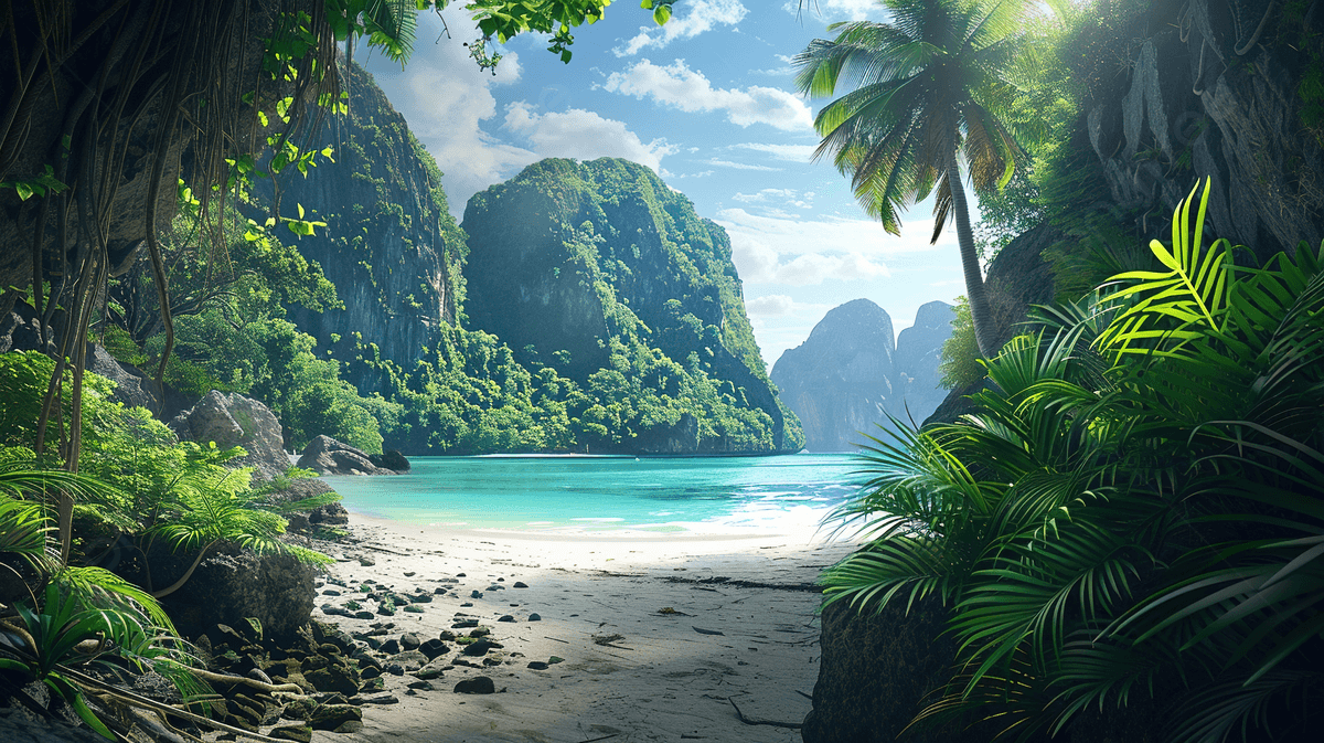 Beautiful Thailand beach with turquoise water and long-tail boats